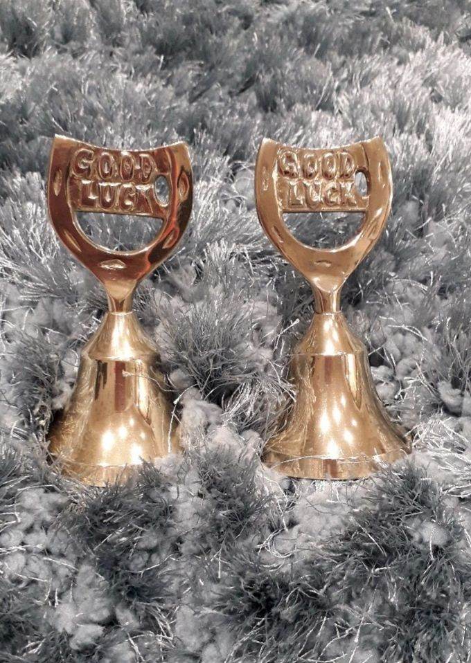 Pair Of Vintage Good Luck Horse Shoe Brass Bells.