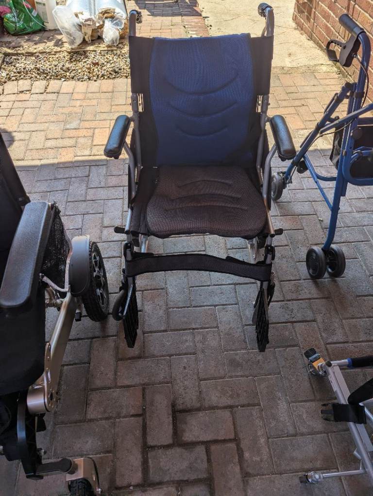 Folding Wheelchair – Blue and Black, Good Condition
