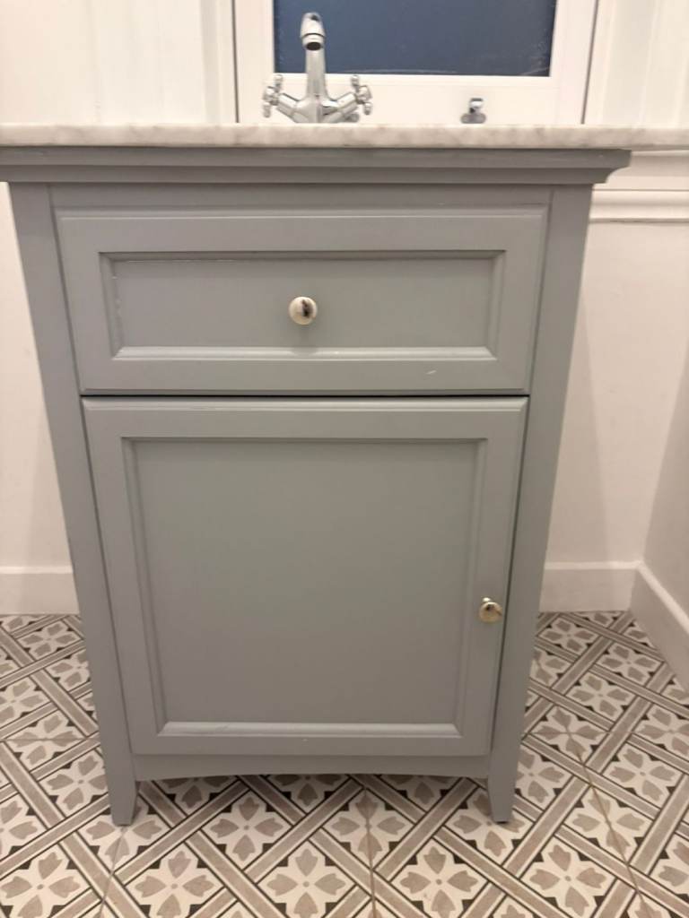 Grey Bathroom Vanity Unit with marble Top, taps and Sink