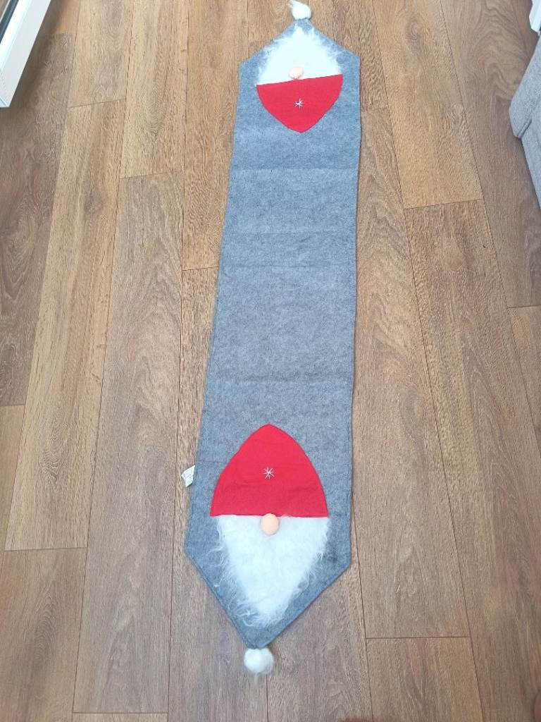 Christmas Gnome Table Runner - Grey and Red, As Good As New