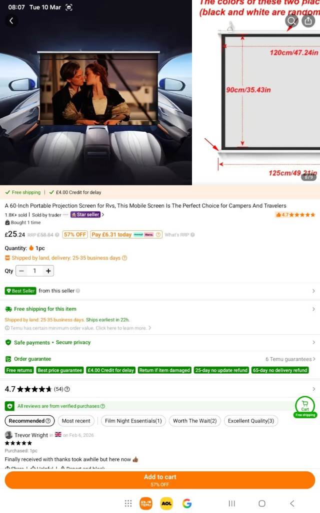 NEW 60 inch high quality projection screen with hooks