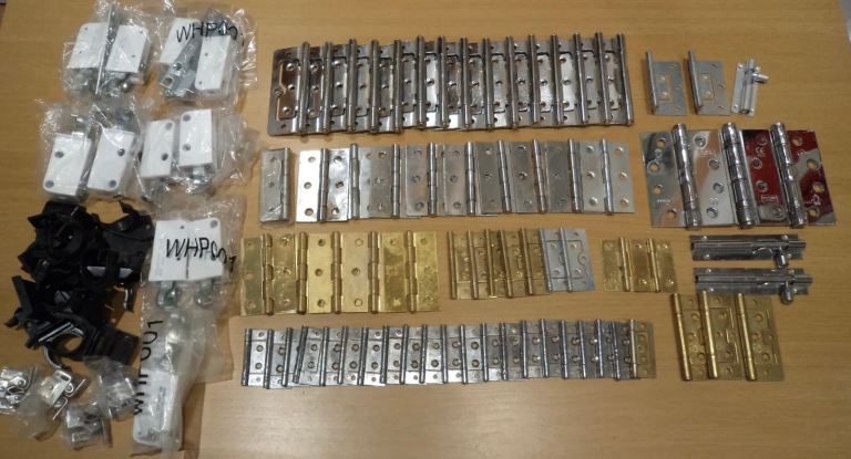  68 ASSORTED HINGES AND  30 KITCHEN CABINET FITTINGS