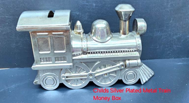 Childs Christianing Vintage Silver Plated Metal Train Money Box