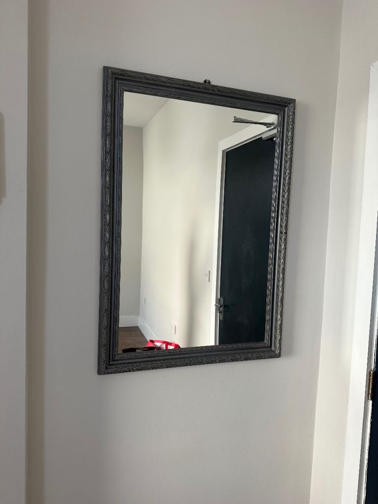 Decorative Wall Mirror with Ornate Grey Frame