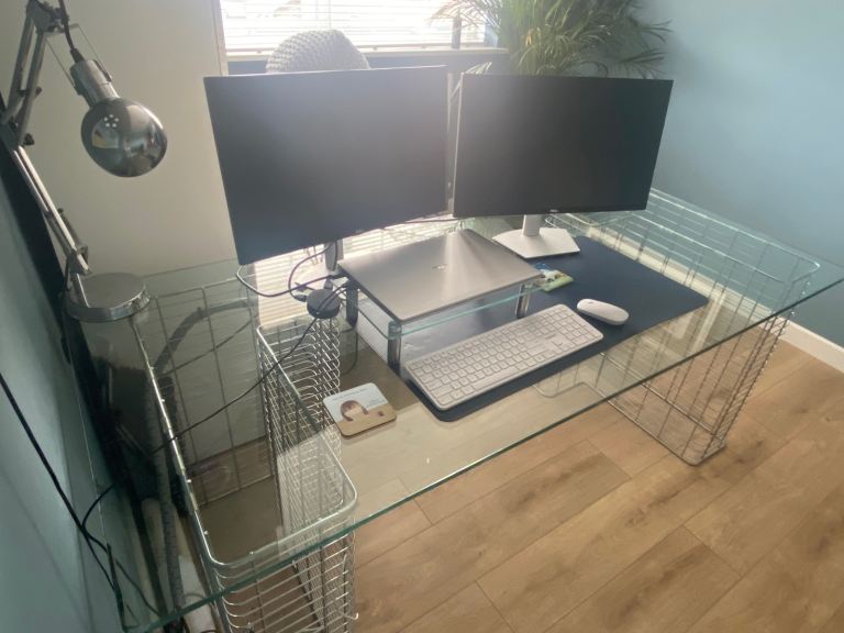 Habitat Large (180cm) Glass and Metal Desk – Good Condition