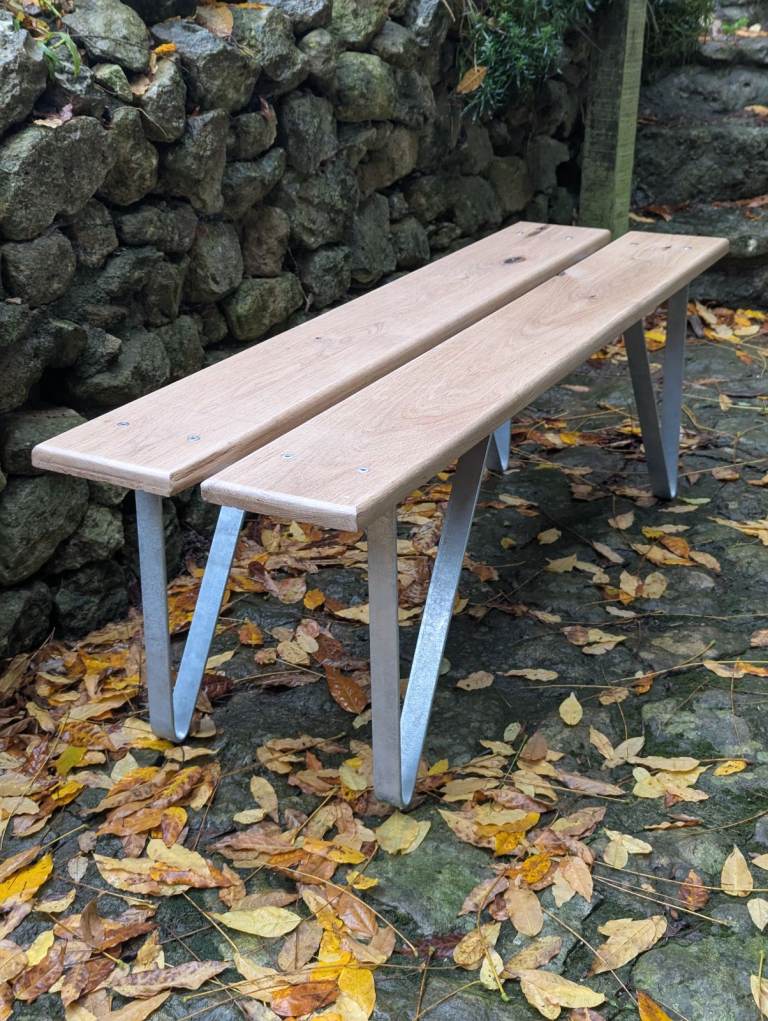 image for Galvanised Steel and Oak Garden Bench
