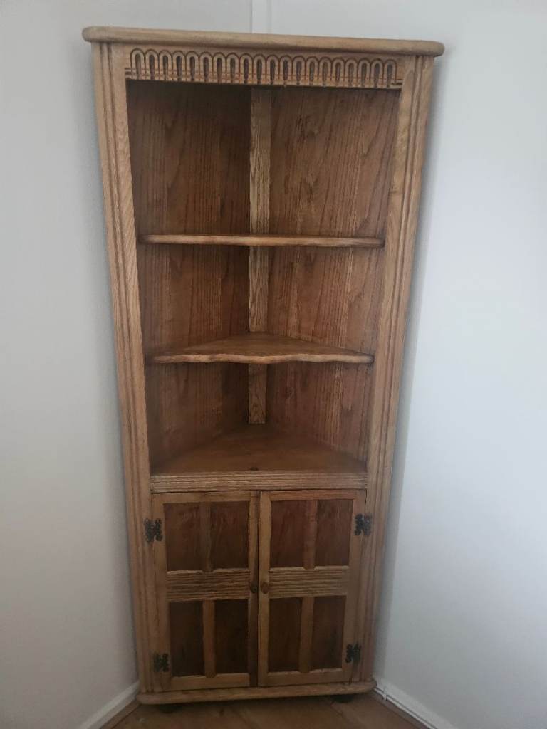Priory Unit Solid Wood Corner Display Cabinet - Bookcase with Cupboard
