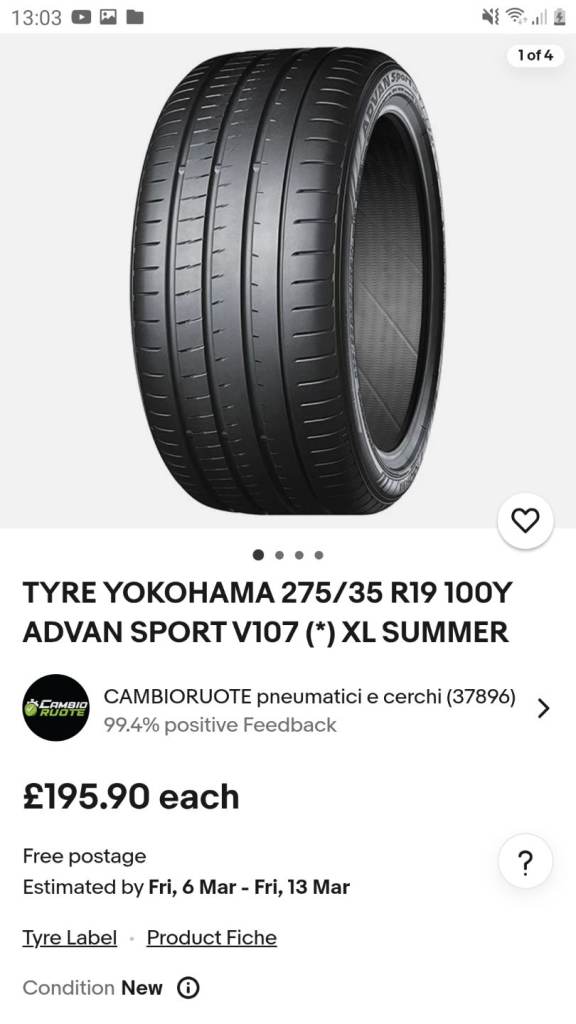 Two new yokohama 275/35/19 tyres