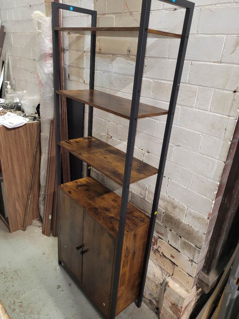 A new already built 4 Tier rustic style Bookcase, Tall Bookshelf with 2 