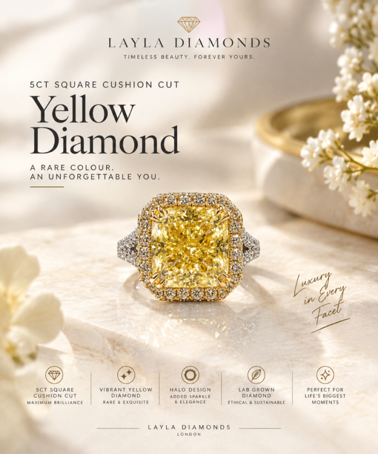 5ct Square Cushion Cut Yellow Diamond Ring | Layla Diamonds