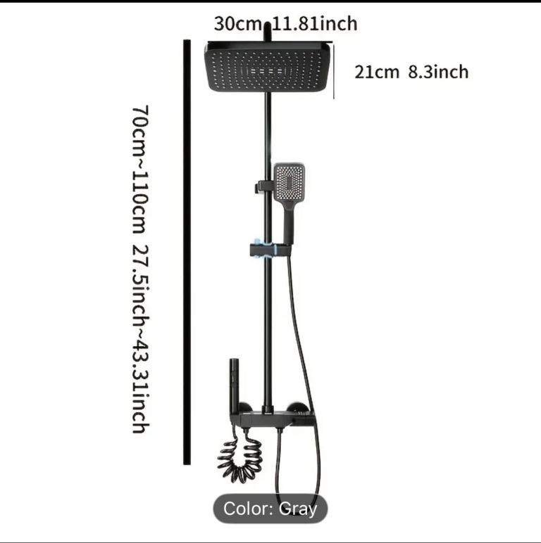 BRAND NEW  Black Wall-mounted Shower Set, Adjustable Rainfall Shower head Thermostat 