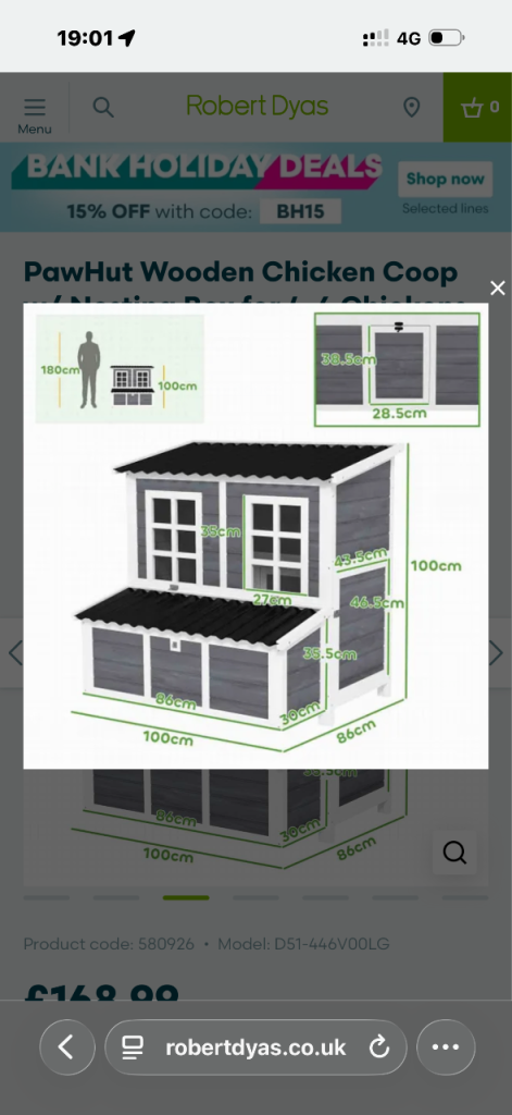 Wooden Chicken Coop w/ Nesting Box for 4-6 Chickens, 100 x 86 x 100cm