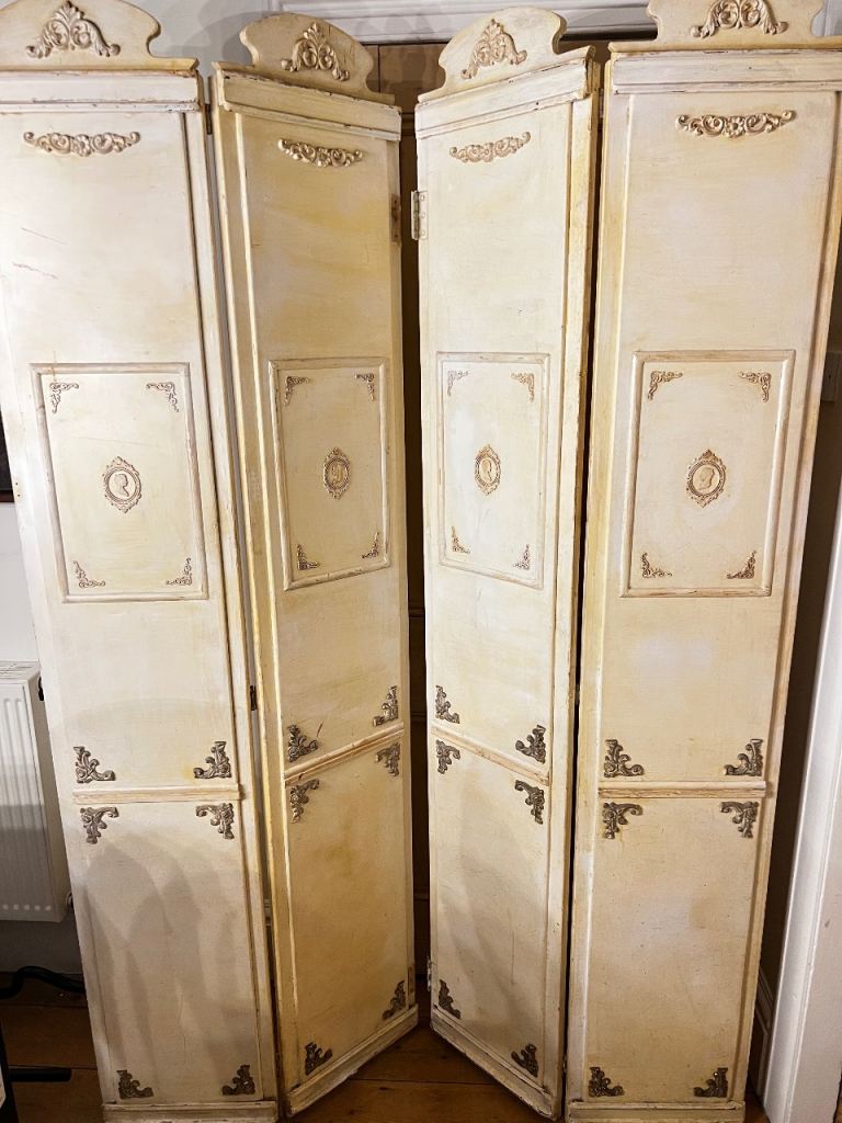 Vintage French Style Folding Room Divider Screen – Shabby Chic Cream Decorative Panels