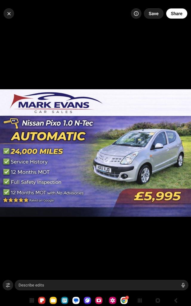 2012 Nissan Pixo 1.0 N-Tec 5dr Auto HATCHBACK Petrol Automatic