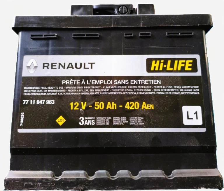 Renault OEM Hi-Life Car Battery — 12V 50Ah 420A EN