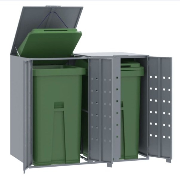 New Metal Double Wheelie Bin Storage Shed – Grey