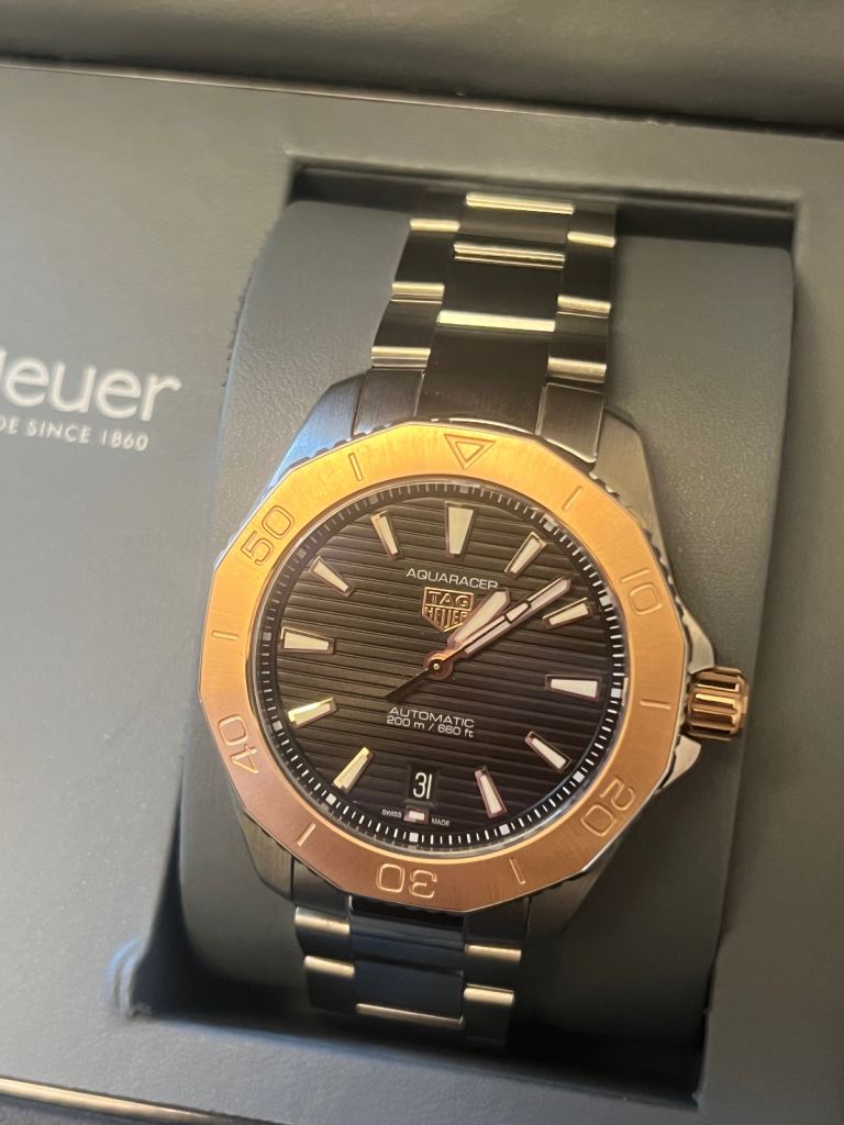 image for TAG Heuer men’s watch 40mm Aquaracer gold bezel WBP2151