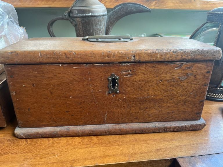 Vintage Wooden Tea Caddy Box with Divisions