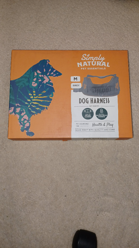 Simply Natural Pet Essentials Dog Harness Grey size Medium and boxed as new RRP £14