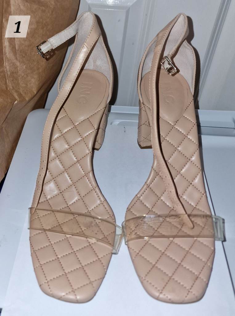 image for INC beige high heel block open toe sandals