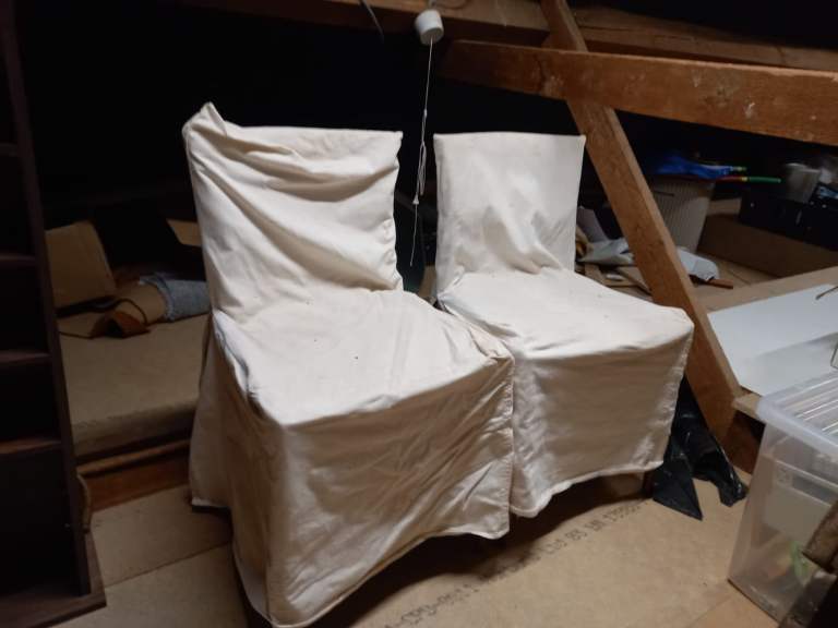 4 Wooden originsl G-plan Dining Chairs with Fabric Seat and Back, Good Condition