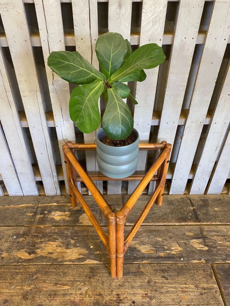 Bamboo triangle corner side table vintage retro mid century 