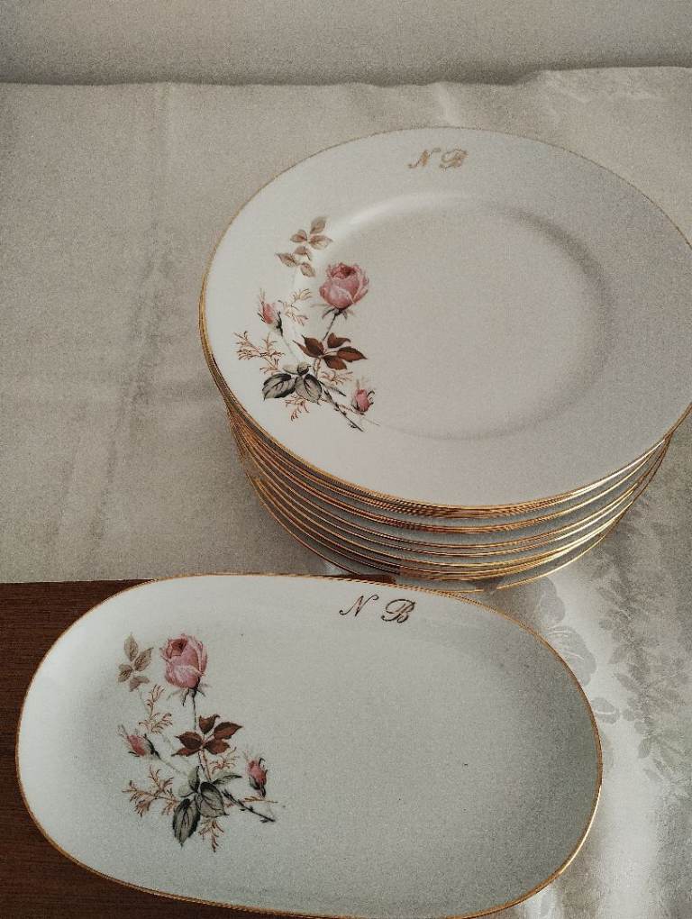 Vintage French Dinner Plates and Serving Dish – Good Condition