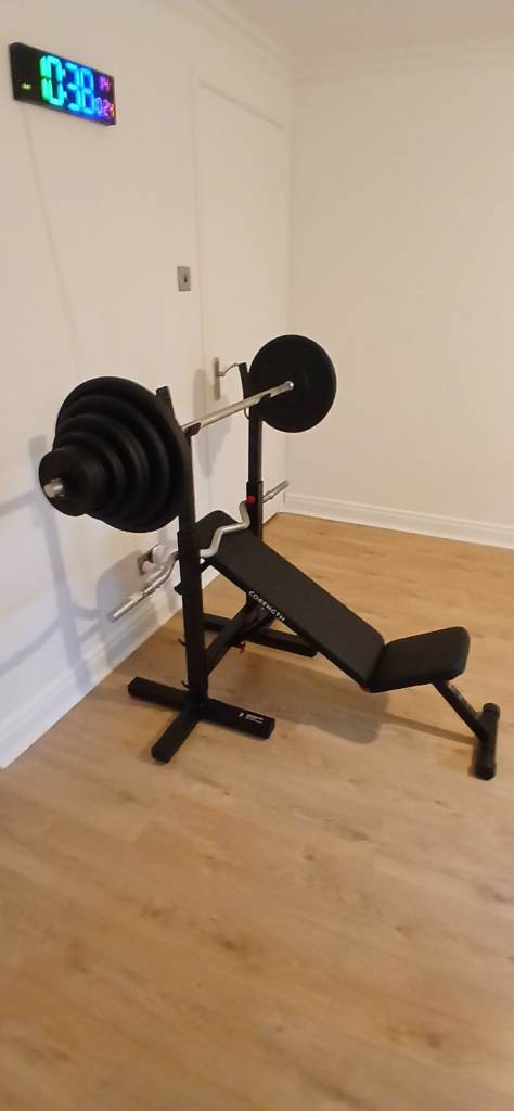 Decathlon Bench Press + weights + barbells | in Andersonstown, Belfast ...