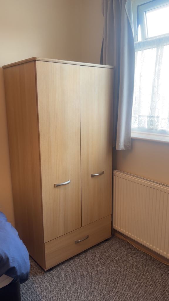 Light Wood Effect Wardrobe with Drawer and Hanging Rail