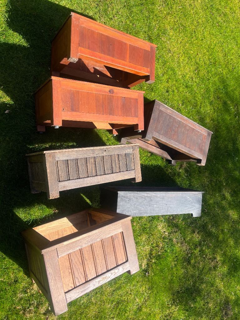 6 x wooden garden planters bundle various sizes, oak, etc 