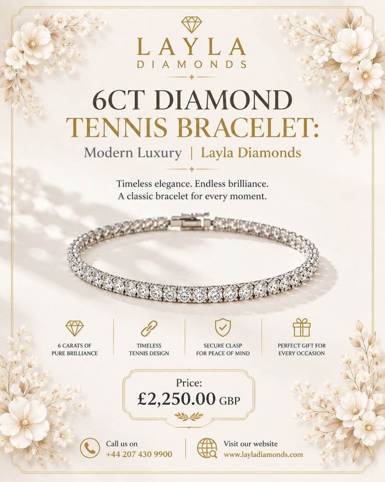 Layla Diamonds 6CT Diamond Tennis Bracelet - Silver, New