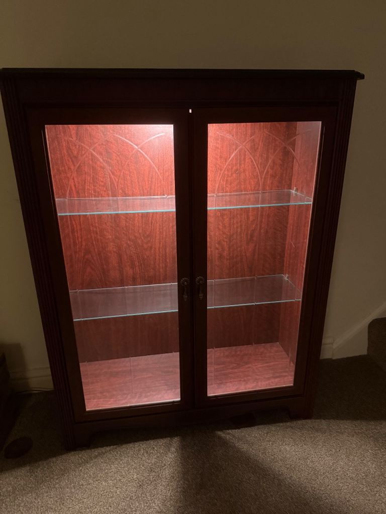 Silent Night Mahogany Glass Display Cabinet Bookshelf with Two Glass Shelves glass doors 