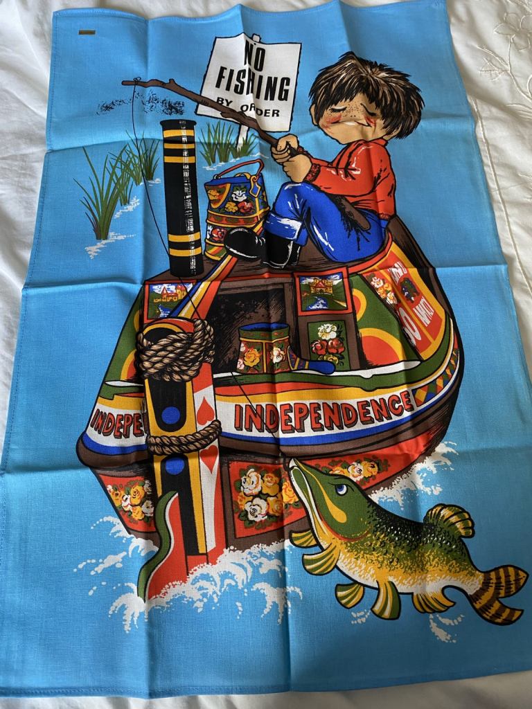 image for New Unused Vintage Norwegian Independence Day Fishing Tea Towel