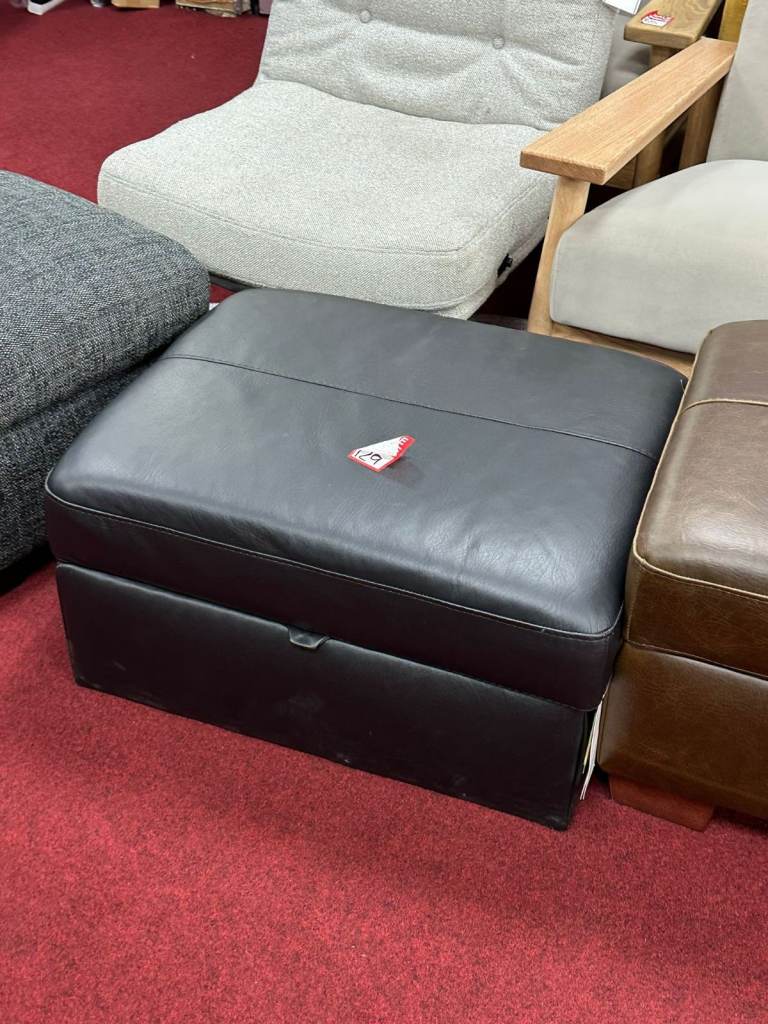Salisbury Leather Storage Footstool - Black