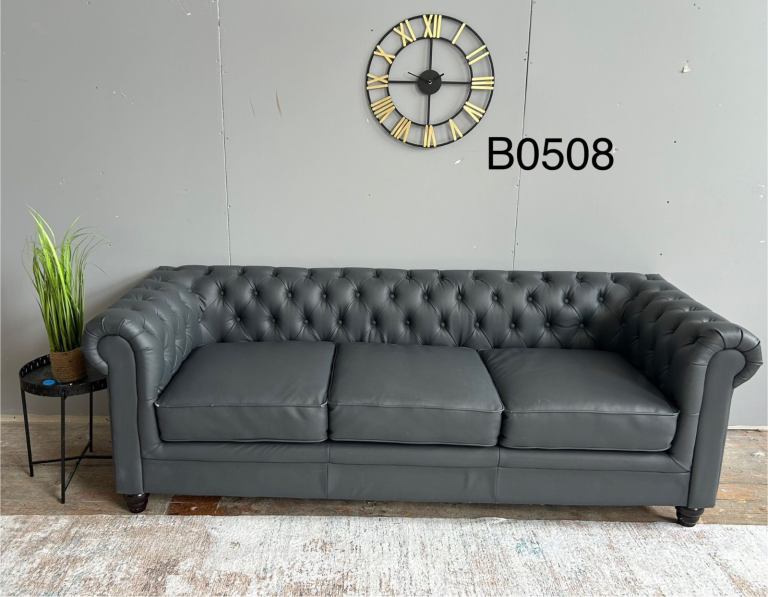 Wayfair Grey Faux Leather 3 Seater Chesterfield Style Sofa £150 Free Local Delivery