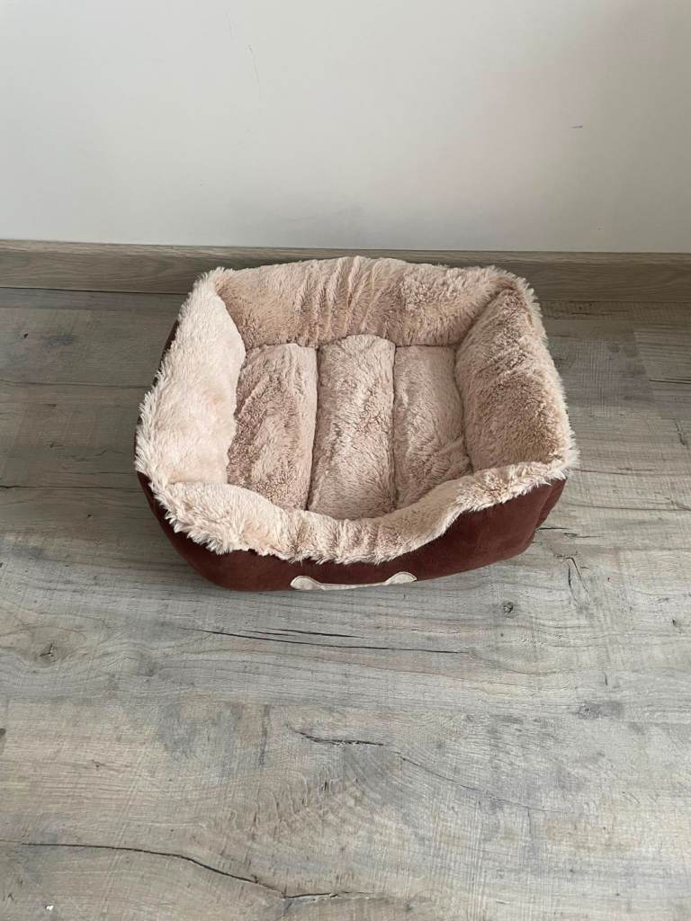Soft Plush Dog Bed Small Pet Bed Brown & Cream 45cm