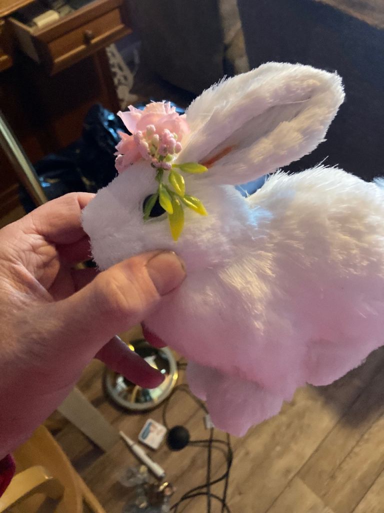 New Cute White Bunny Soft Toy with Floral Headband