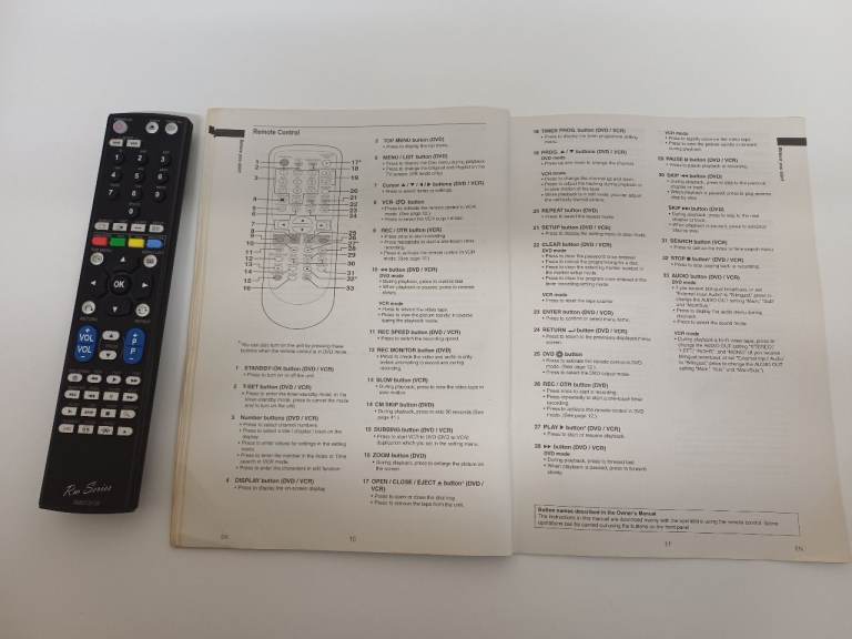 Remote controller for a Funai DVD/CD/VHS player/recorder