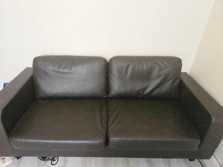 Two-Seater & Three-Seater Brown faux Leather Sofa – Good Condition