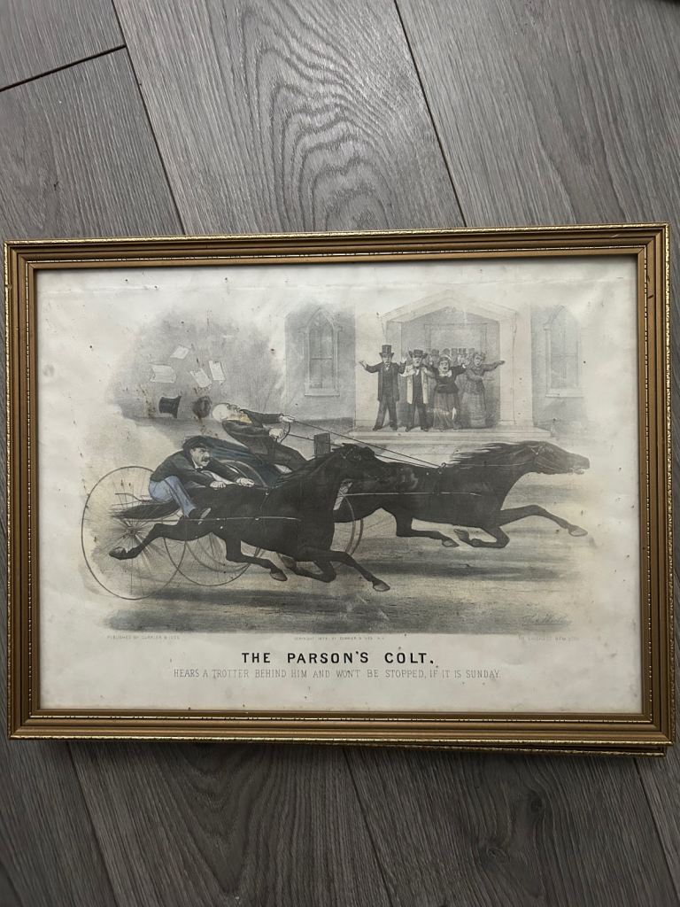 Antique 1879 Print Thomas B Worth Currier & Ives The Deacon's Mare/ Parsons Colt