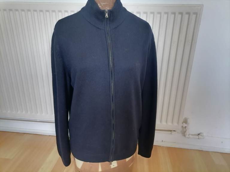 Designer HUGO BOSS Mens Virgin Wool Front Zip Cardi Jumper. Ex Cond. Size : L