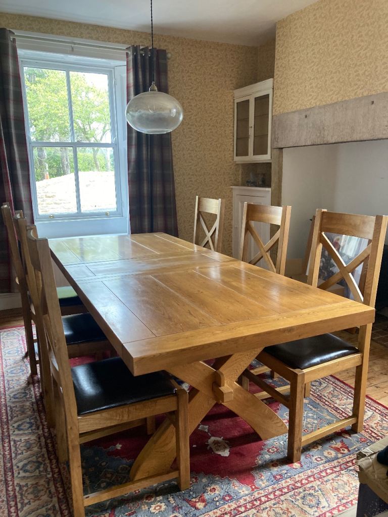 Solid wood dining table, chairs and sideboard 