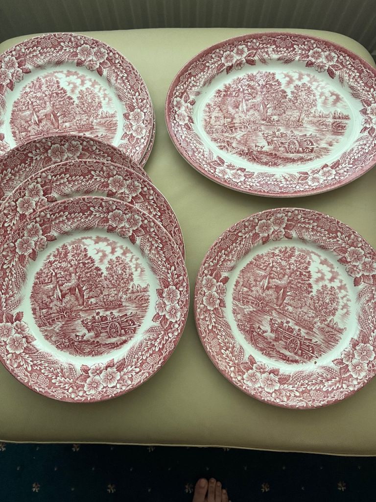 Platter & 6 Dinner Plates, The J. Broadhurst Constable Series Bicentennial 1776-1976 
