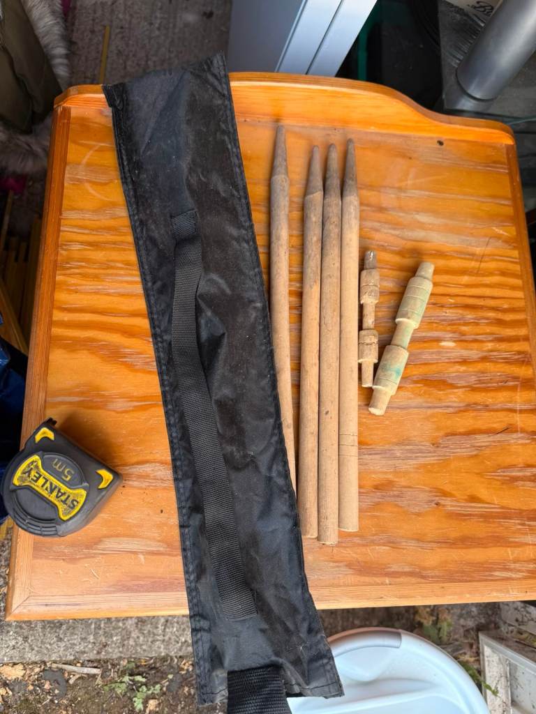 Vintage Wooden Garden Game Wickets and Bails in Bag