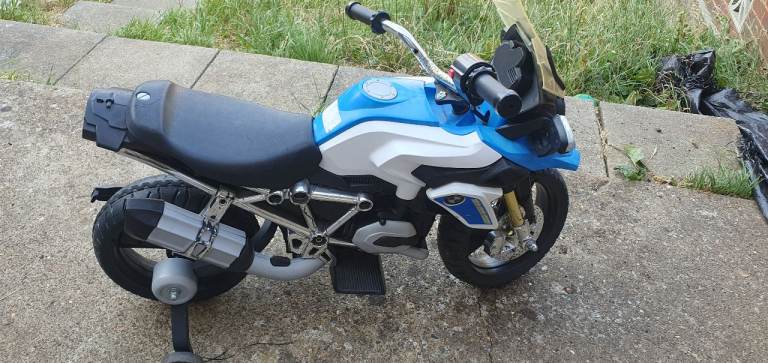 Kids Blue and White Electric Ride-On Motorbike – Good Condition