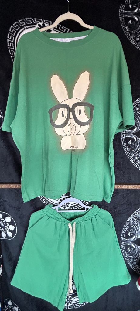 New Green Top & Shorts Set with Rabbit Design