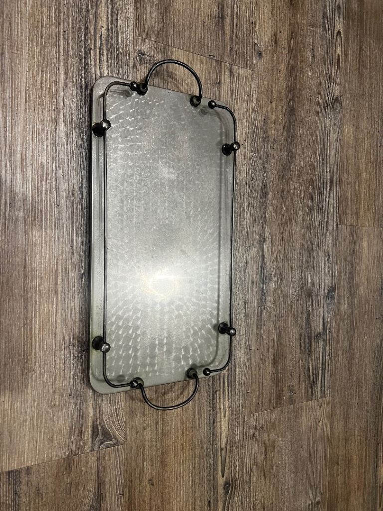 Vintage-Style Decorative Serving Tray with Metal Handles. 