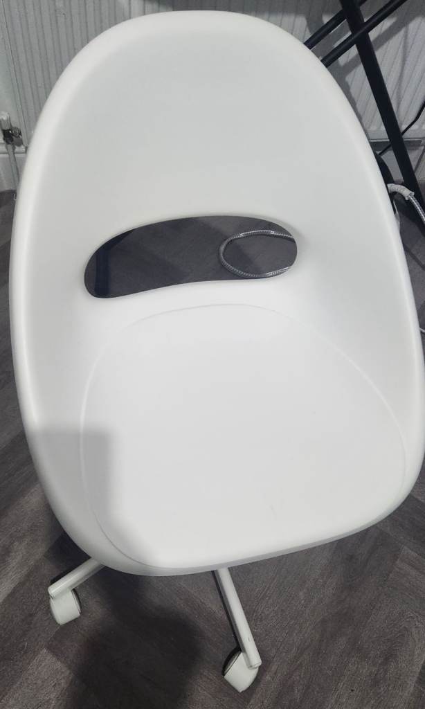 White Swivel Chair with Grey Cushion – Good Condition