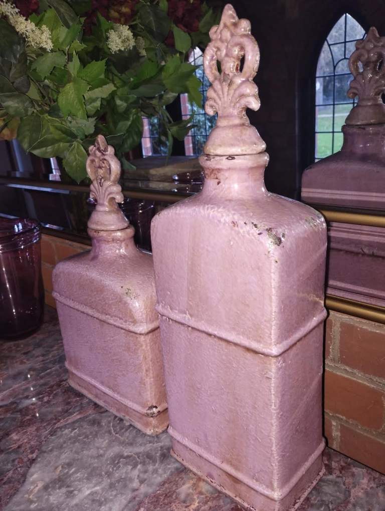 Pair of Oka Jars pink glazed