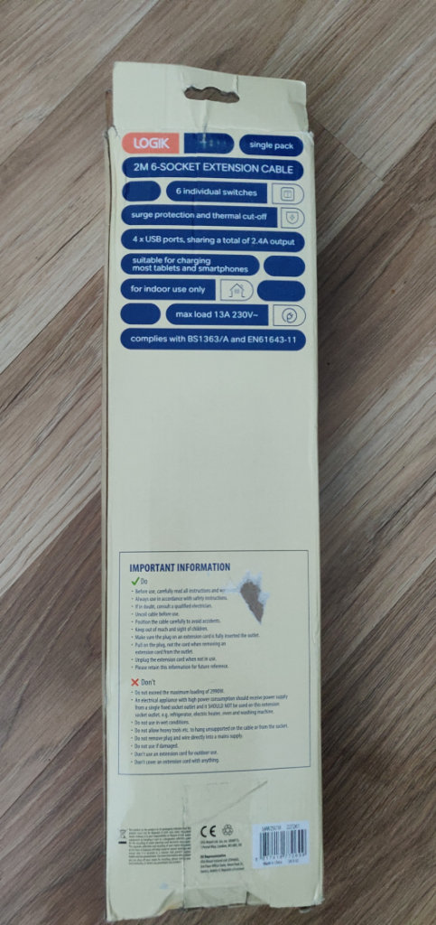 LOGIK 6-Socket Extension Lead with USB - 2 m (New in a Box)